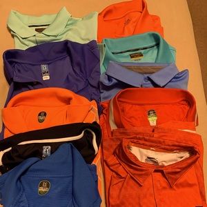 10 short sleeve polo shirts. Hardly used. Husband loss a lot of weight.